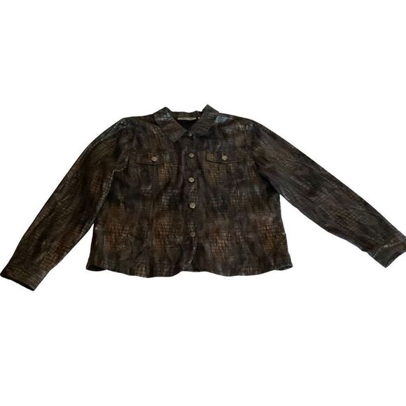 Birch Hill Jacket Iridescent Alligator Brocade Blue Gold Brown Button Down Large - Picture 7 of 12